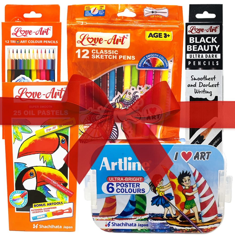 Primary Class Write & Colour Basket – Colour Pencils, Oil Pastels, Ultra Dark Pencils, Poster Colours, Sketch Pens – Complete Kids Writing & Colouring Kit for School & Art Projects