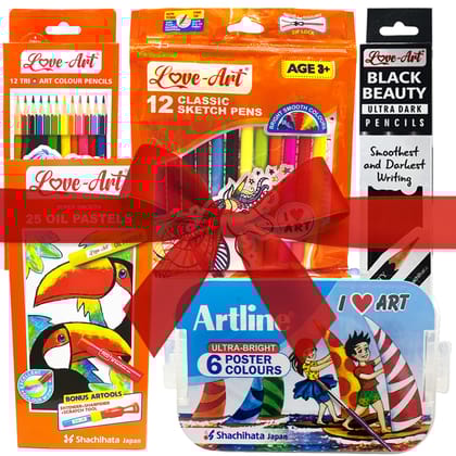 Primary Class Write & Colour Basket – Colour Pencils, Oil Pastels, Ultra Dark Pencils, Poster Colours, Sketch Pens – Complete Kids Writing & Colouring Kit for School & Art Projects