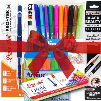 Higher Primary School Study Basket – Ultra Dark Pencils, Geometry Box, Fine Line Pens, Mechanical Pencil, Highlighters – Complete School Stationery Set for Students