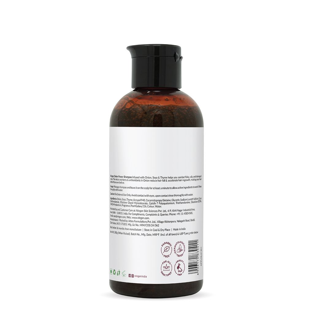 Ningen Onion Hair Shampoo I Contains Soya and Thyme I Dermatologically Tested, Paraben Free I Helps Reduce Hair Fall & Dandruff, Promotes Hair Growth I 200g