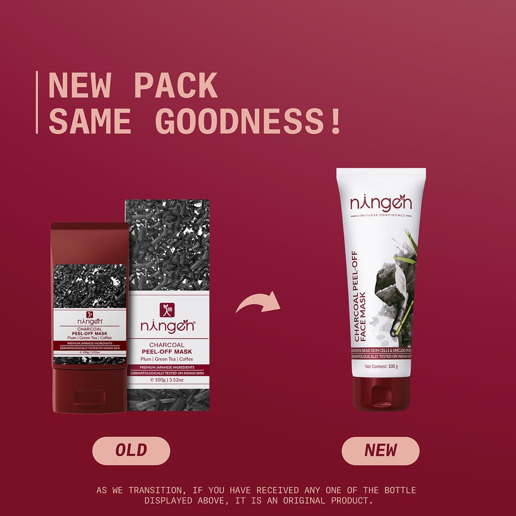 Ningen Charcoal Peel-Off Face Mask I Goodness of Plum, Green Tea, Coffee Extracts I Irritation Free, Paraben Free I Removes Dirt, Toxins and Impurities I 100g