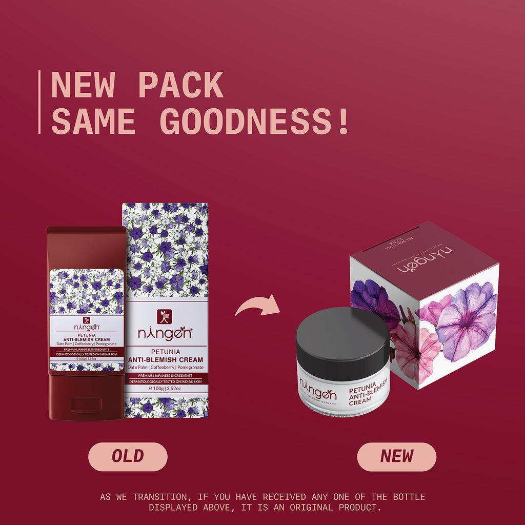 Ningen Petunia Anti-Blemish Radiance Cream I Enriched with Date Palm, Coffeeberry & Pomegranate Extracts I Dermatologically Tested, Paraben Free I Treats wrinkles, blemishes and stretch marks I 100g