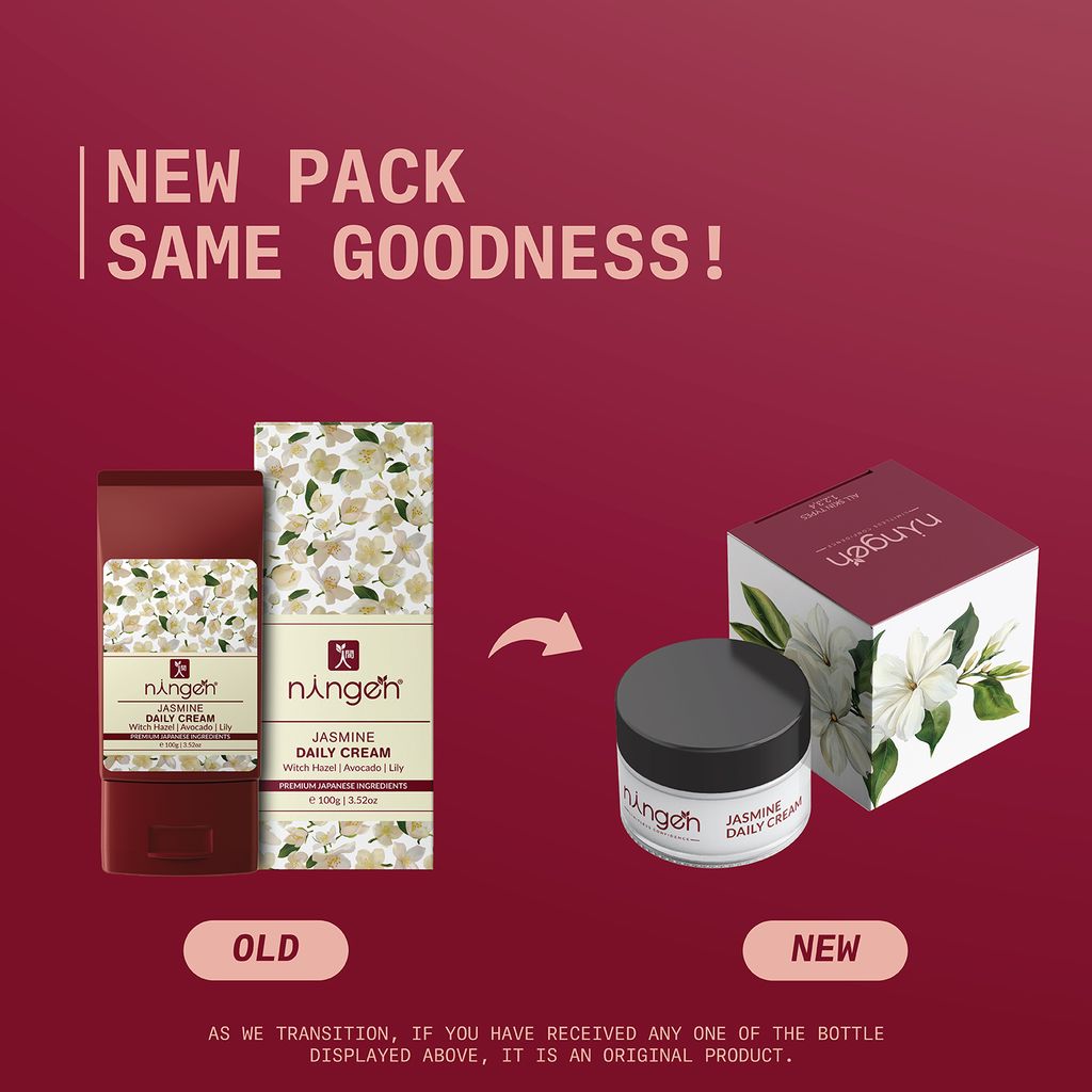 Ningen Jasmine Daily Cream I Infused with Witch Hazel, Avocado, Lily Extracts I Dermatologically Tested, Paraben Free I For Brighter, Fuller and Softer Skin I 100g