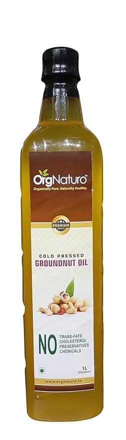 OrgNaturo Wood Pressed GroundNut Oil - 1 Ltr|Extracted from Organic Groundnut Seeds|Bull Kohlu|Natural|Lowers Cholestrol|Suitable for Frying