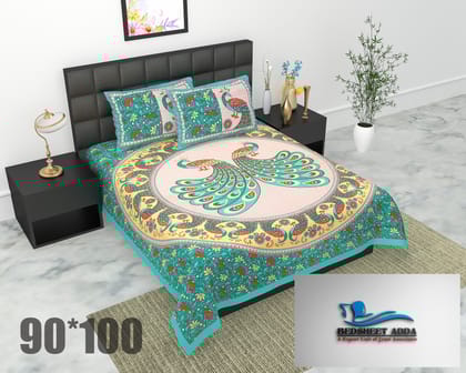 2001-Bedsheet Adda-Pure Cotton Jaipuri Printed Double Bedsheet With 2 Pillow Covers-TEDA MOOR