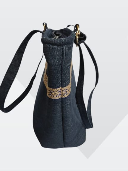 Stylish Denim Tote Bag with Decorative Band