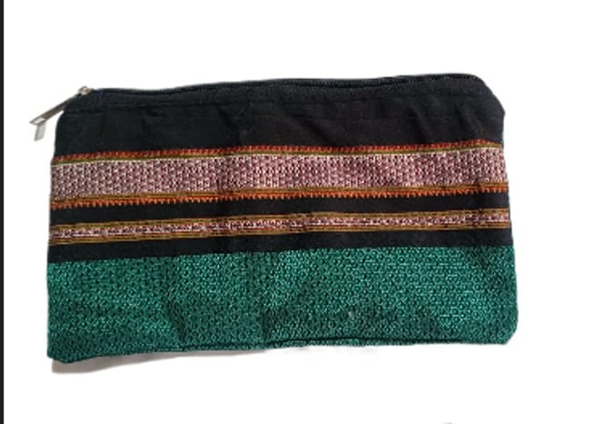 Handcrafted Pencil Pouch Set with Woven Pattern and Emerald Green Design