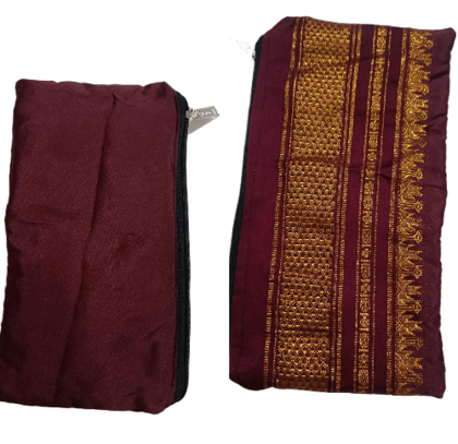 Handcrafted Pencil Pouch Set with Woven Pattern and Emerald Mehroon Design
