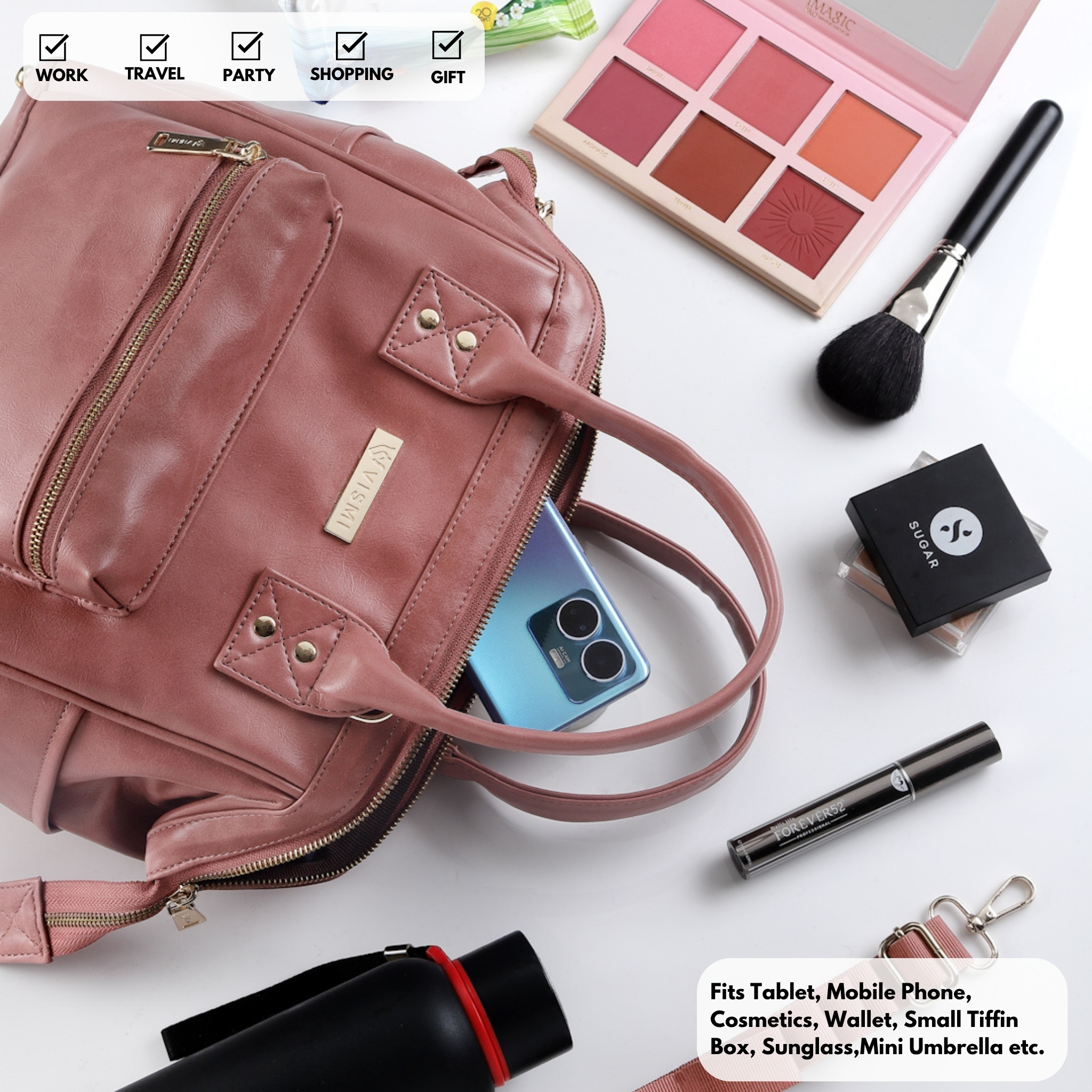 Women Handbag Pu Leather Crossbody Sling Bag Stylish Office Bag Lightweight Water Resistant Satchel Shoulder Bag With Detachable Strap