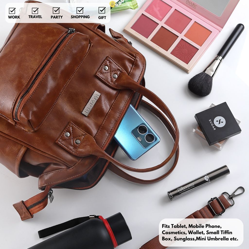 Women Handbag Pu Leather Crossbody Sling Bag Stylish Office Bag Lightweight Water Resistant Satchel Shoulder Bag With Detachable Strap