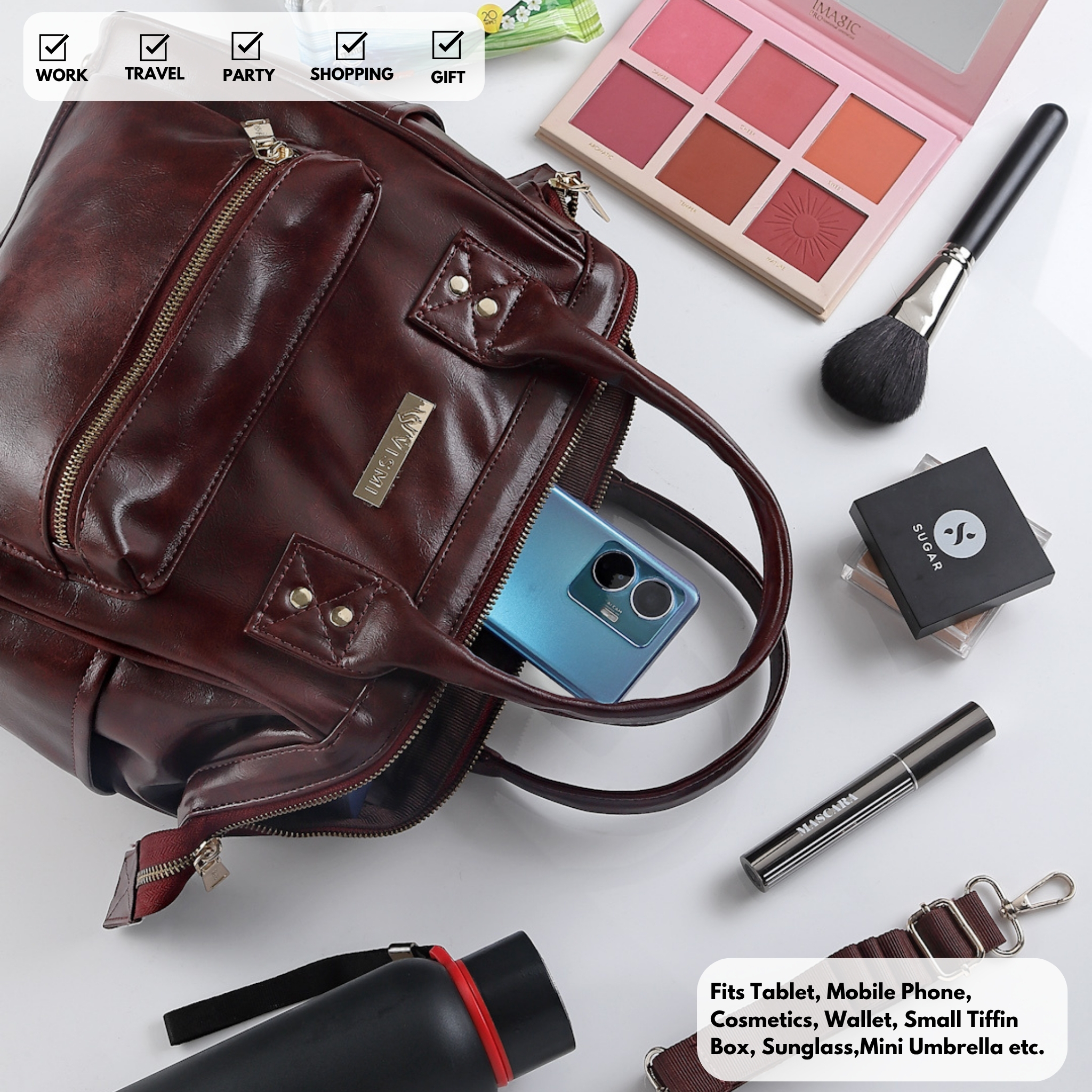 Women Handbag Pu Leather Crossbody Sling Bag Stylish Office Bag Lightweight Water Resistant Satchel Shoulder Bag With Detachable Strap