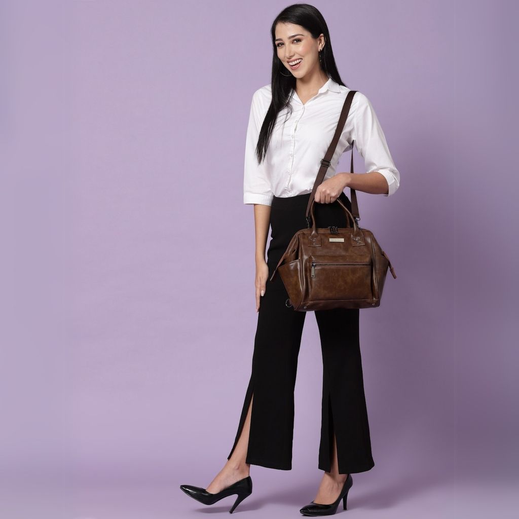 Women Handbag Pu Leather Crossbody Sling Bag Stylish Office Bag Lightweight Water Resistant Satchel Shoulder Bag With Detachable Strap