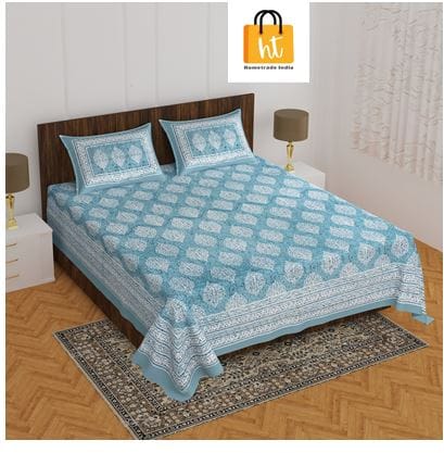 2001-Bedsheet Adda-Pure Cotton Jaipuri Printed Double Bedsheet With 2 Pillow Covers-BATIK