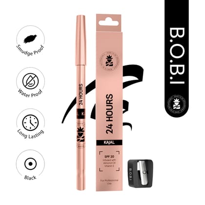 BOBI 24 Hours Kajal For Eyes | Smudge proof Waterproof Formula | Deep Black Pigment | Cruelty-Free Paraben-Free | Smooth Application | Long Lasting Wear-1.5 gm