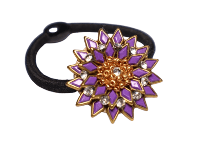 Purple Floral Hair Tie – Stone Embellished Designer Accessory