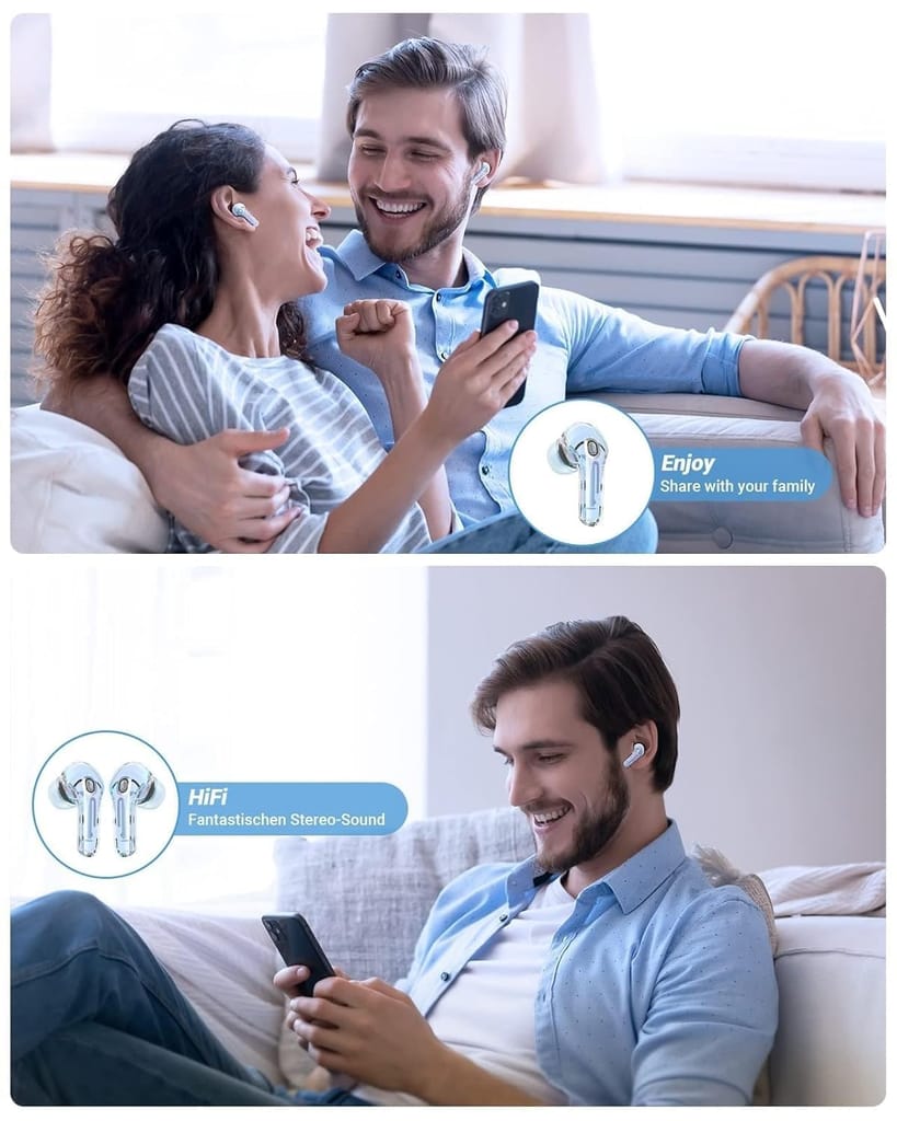 Ultrapods TWS Earbud Transparent Design, 30 Hrs Playtime with Fast Charging Bluetooth 5.3 10mm HD BASS Drivers (Multicolour)