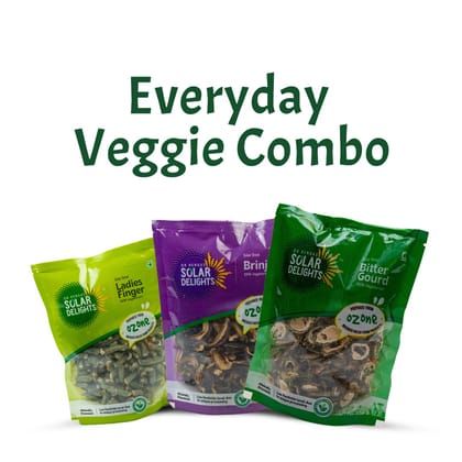 Buy Everyday Veggie Combo 300g – Ozone-Washed Solar-Dried Lady’s Finger, Brinjal & Bitter Gourd | 100% Natural, Preservative-Free Vegetables | Made in India | Dr. Renga’s Solar Delights | Pack of 3 (100g Each)
