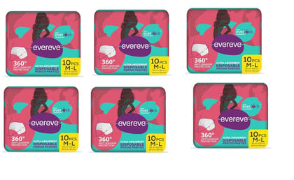 EverEve Ultra Absorbent Disposable Period Panties,M-L,6X10's Pack,0% Leaks,Sanitary Protection For Women&Girls,Maternity Delivery Pad,360Protection,Postpartum&Overnight Use,Heavy Flow Pack Of 60