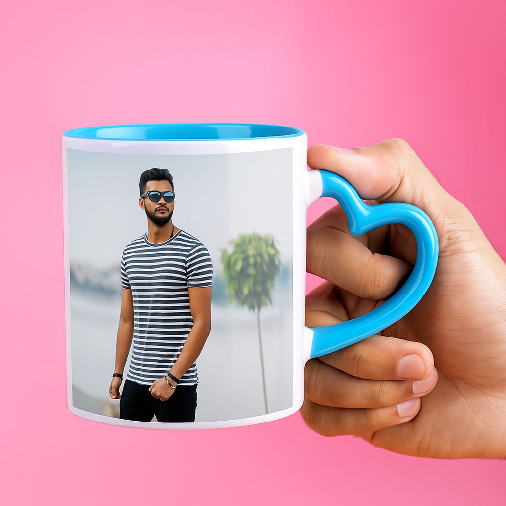Personalized Mug with Heart Handle,3 Tone