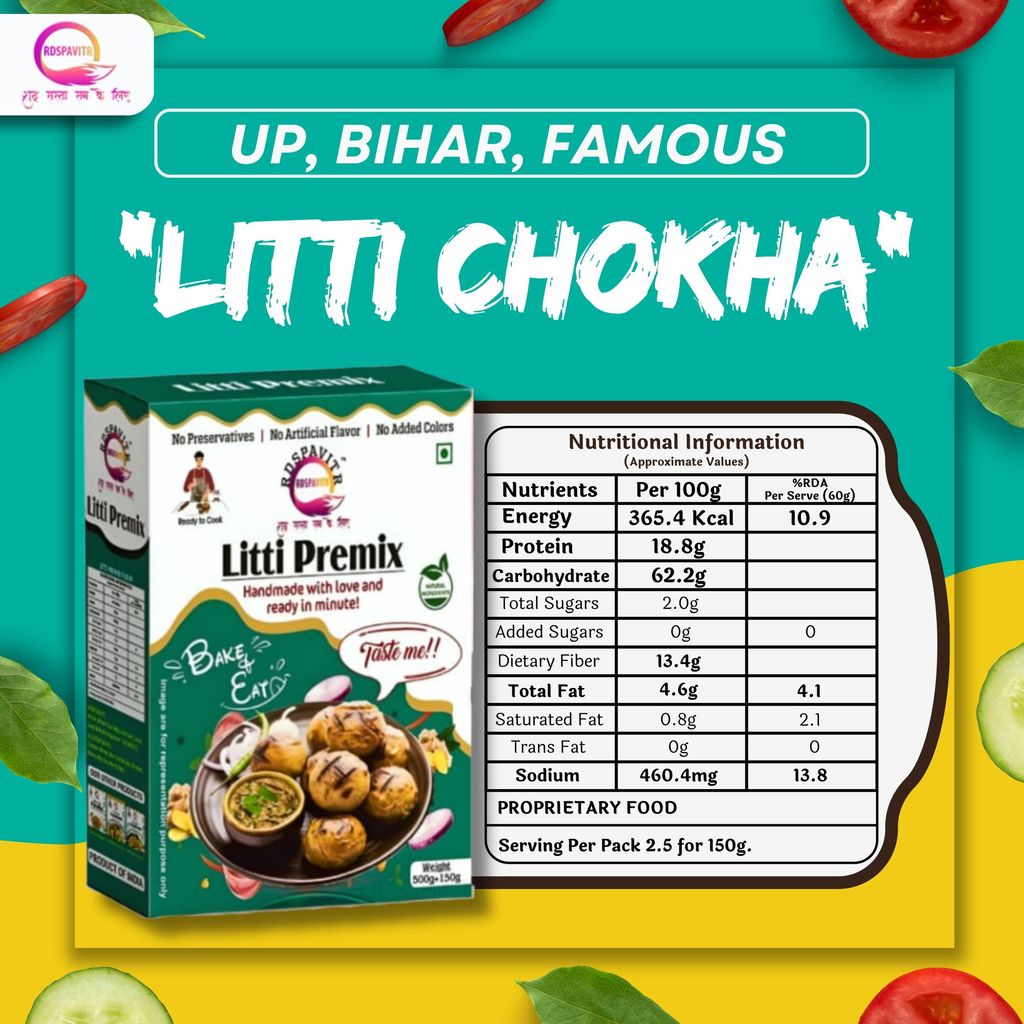 Litti Premix | Atta 200g, Sattu 80g, Chokha 70g and Peanut Chutney 50g, Seasoning | Taste of Bihar | Ready To Cook