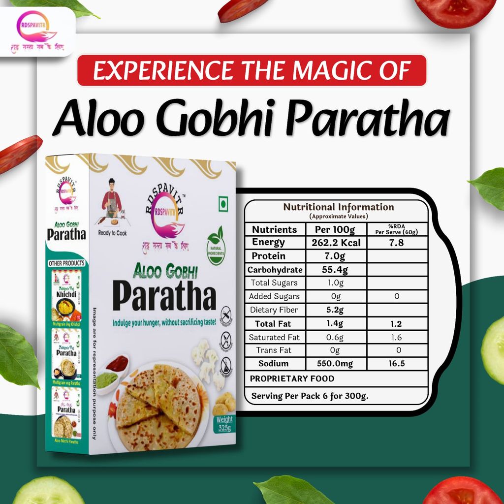 Aloo Gobhi Paratha | Paratha Premix 300 Gm, Peanut Chutney 50g and Mix Pickle 50g | Ready To Cook | No Preservative | Made With Natural Ingredients