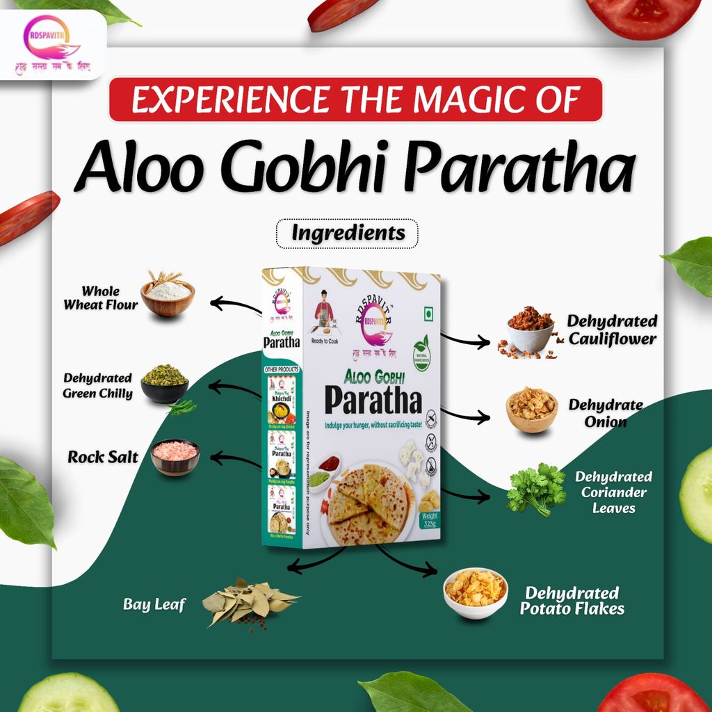 Aloo Gobhi Paratha | Paratha Premix 300 Gm, Peanut Chutney 50g and Mix Pickle 50g | Ready To Cook | No Preservative | Made With Natural Ingredients