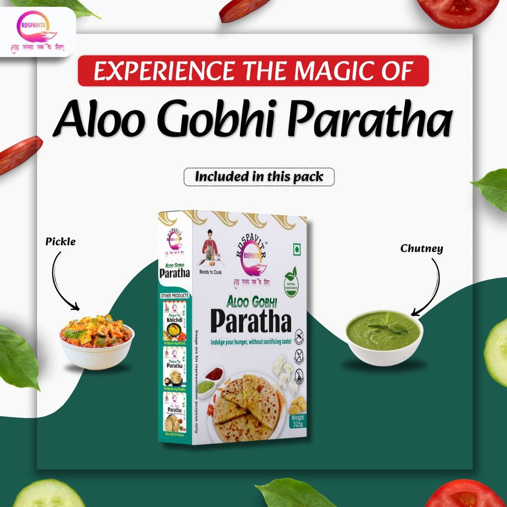 Aloo Gobhi Paratha | Paratha Premix 300 Gm, Peanut Chutney 50g and Mix Pickle 50g | Ready To Cook | No Preservative | Made With Natural Ingredients