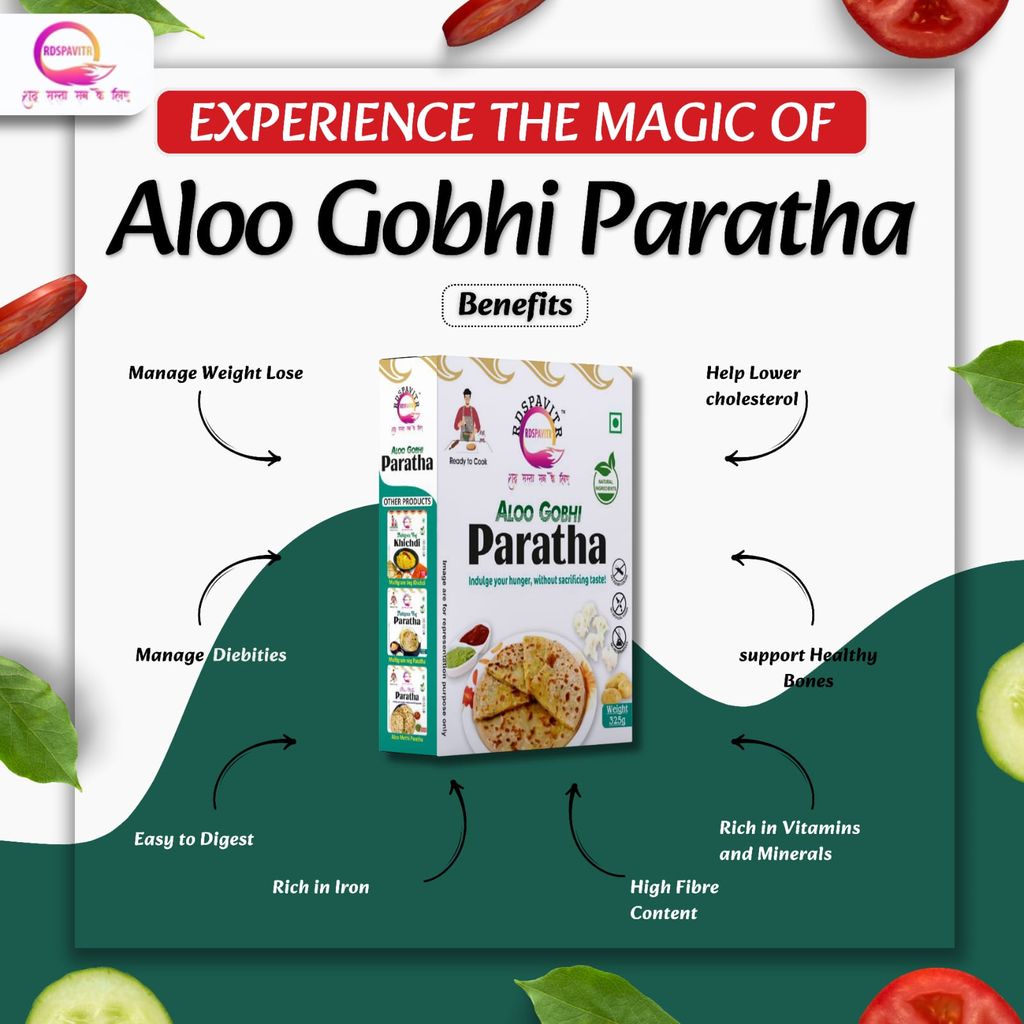 Aloo Gobhi Paratha | Paratha Premix 300 Gm, Peanut Chutney 50g and Mix Pickle 50g | Ready To Cook | No Preservative | Made With Natural Ingredients