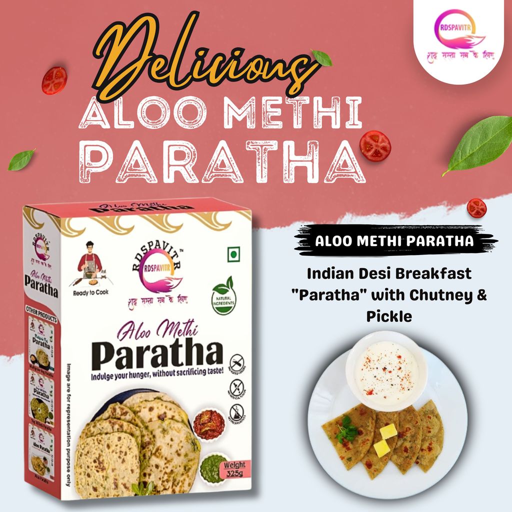 Aloo Methi Paratha | Paratha Premix 300 Gm, Peanut Chutney 50g and Mix Pickle 50g | Ready To Cook | Rich in Protein & High Fiber