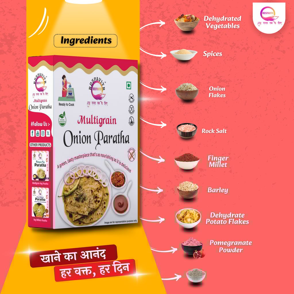 Multigrain Onion Paratha | Paratha Premix 300 Gm, Peanut Chutney 50g and Mix Pickle 50g | Ready To Cook | No Preservative | Made With Natural Ingredients