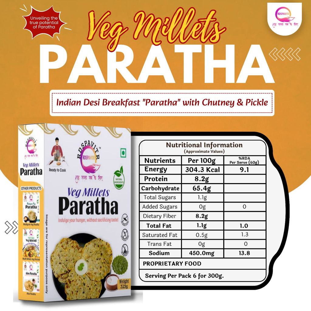 Wheat Free Veg Millets Paratha | Paratha Premix 300 Gm, Peanut Chutney 50g and Mix Pickle 50g | Ready To Cook | No Preservative | Made With Natural Ingredients