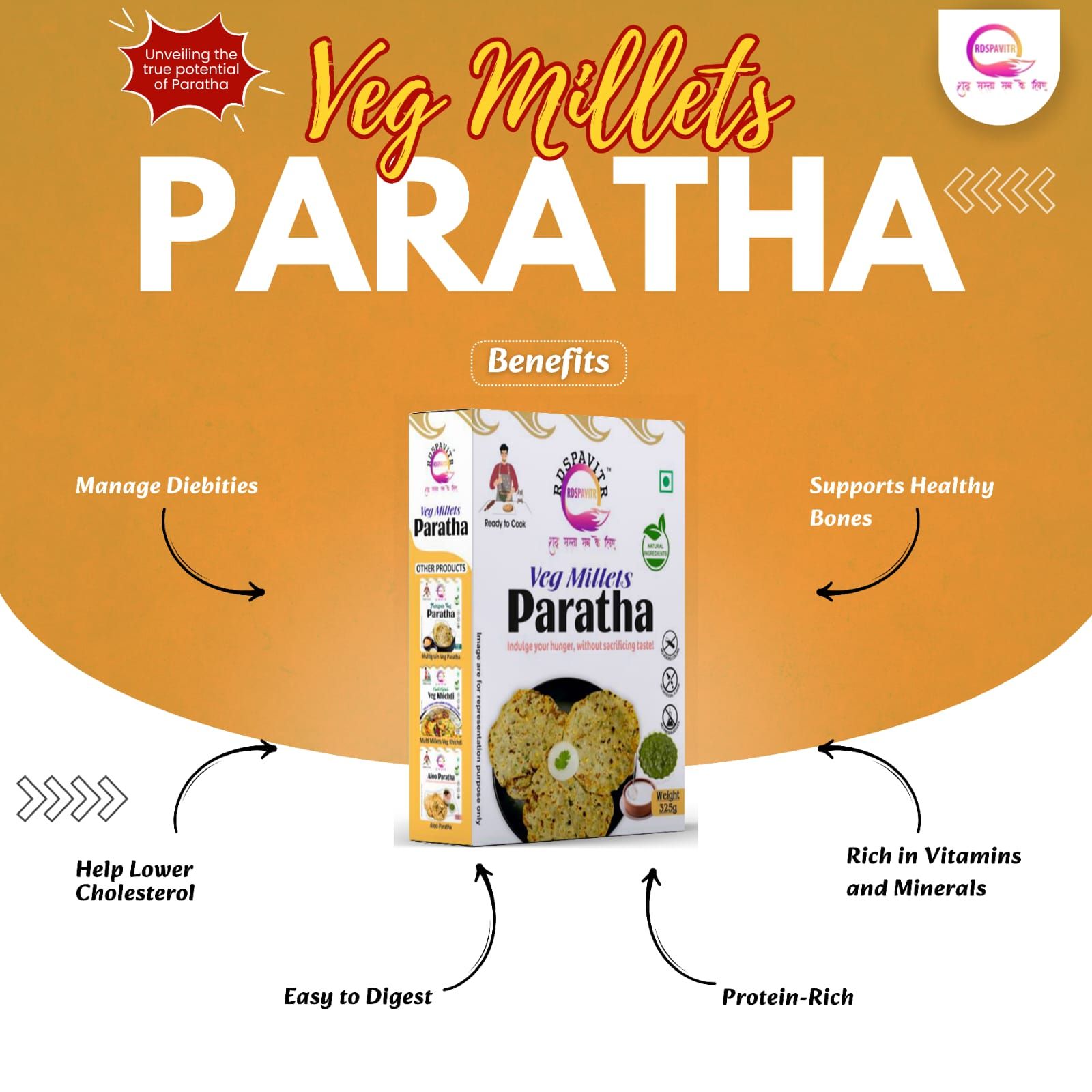 Wheat Free Veg Millets Paratha | Paratha Premix 300 Gm, Peanut Chutney 50g and Mix Pickle 50g | Ready To Cook | No Preservative | Made With Natural Ingredients