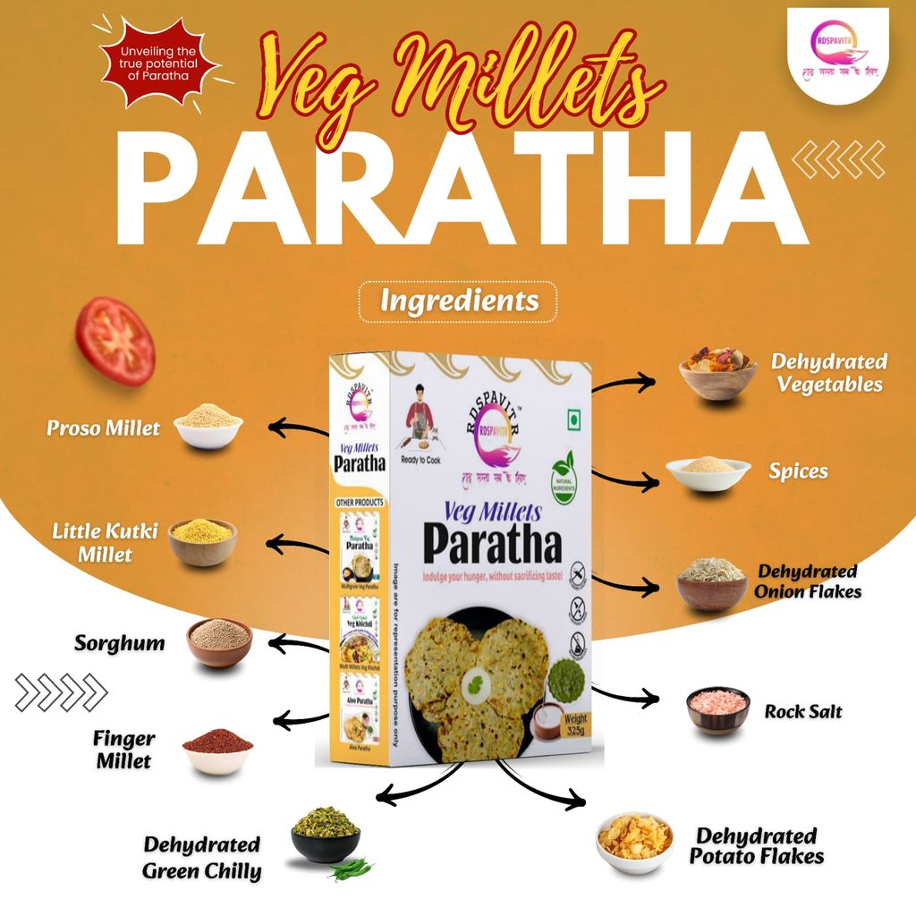 Wheat Free Veg Millets Paratha | Paratha Premix 300 Gm, Peanut Chutney 50g and Mix Pickle 50g | Ready To Cook | No Preservative | Made With Natural Ingredients