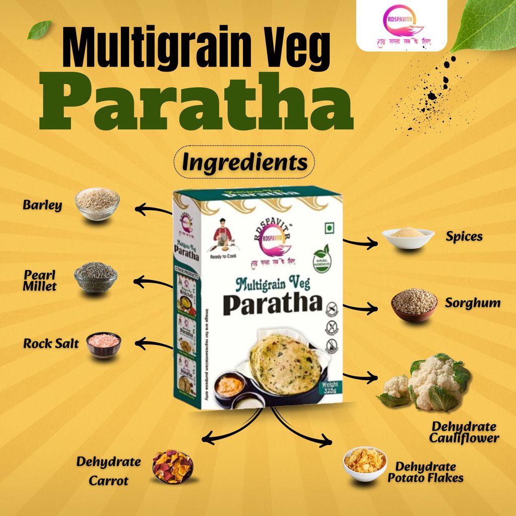 Wheat Free Multigrain Veg Parath | Paratha Premix 300 Gm, Peanut Chutney 50g and Mix Pickle 50g | Ready To Cook | No Preservative | Made With Natural Ingredients