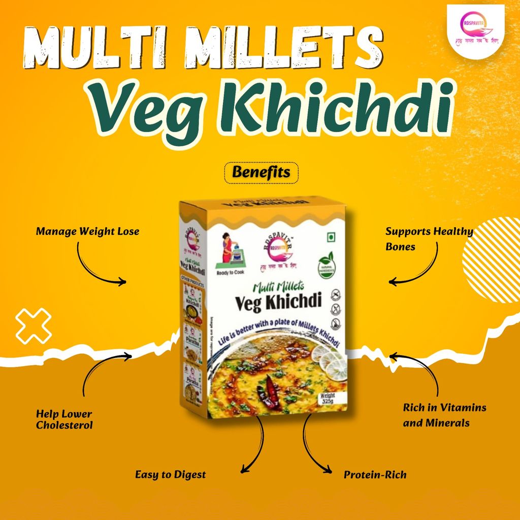 Multi Millets Veg Khichdi | Premix Khichdi 300 Gm, Peanut Chutney 50g and Mix Pickle 50g | Made With Natural Ingredients | Rich in Protein & High Fiber