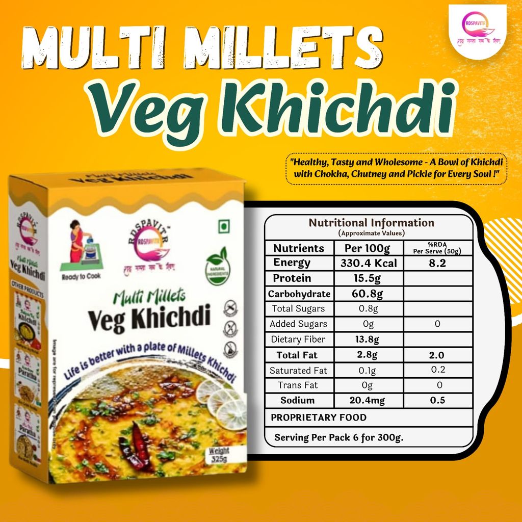 Multi Millets Veg Khichdi | Premix Khichdi 300 Gm, Peanut Chutney 50g and Mix Pickle 50g | Made With Natural Ingredients | Rich in Protein & High Fiber