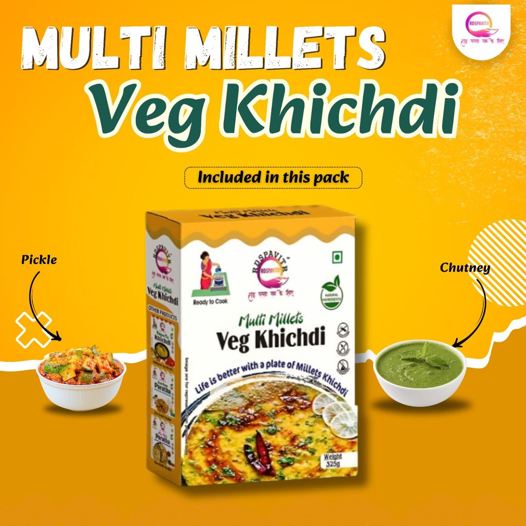 Multi Millets Veg Khichdi | Premix Khichdi 300 Gm, Peanut Chutney 50g and Mix Pickle 50g | Made With Natural Ingredients | Rich in Protein & High Fiber