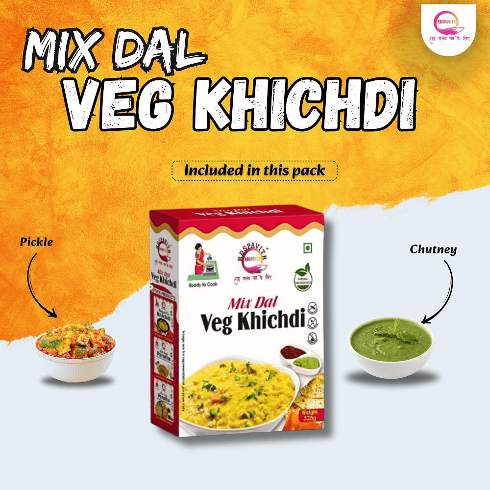 Mix Dal Veg Khichdi | Premix Khichdi 300 Gm, Peanut Chutney 50g and Mix Pickle 50g | Made With Natural Ingredients | Rich in Protein & High Fiber