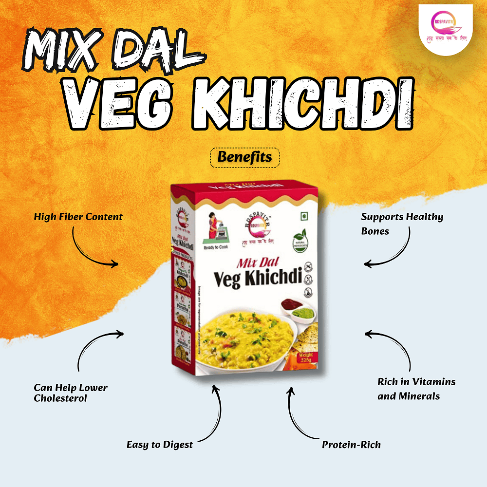 Mix Dal Veg Khichdi | Premix Khichdi 300 Gm, Peanut Chutney 50g and Mix Pickle 50g | Made With Natural Ingredients | Rich in Protein & High Fiber