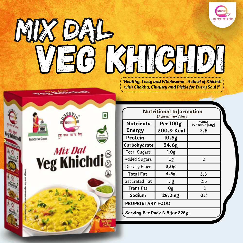 Mix Dal Veg Khichdi | Premix Khichdi 300 Gm, Peanut Chutney 50g and Mix Pickle 50g | Made With Natural Ingredients | Rich in Protein & High Fiber