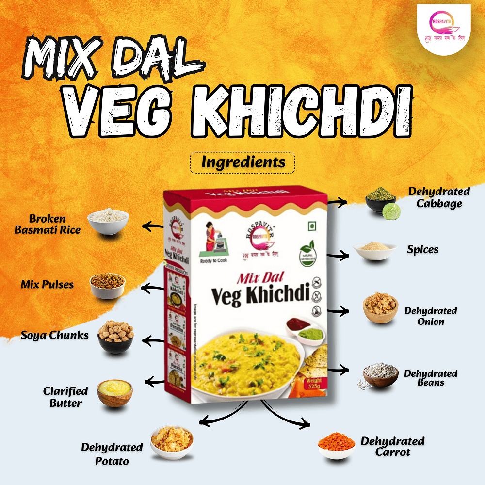 Mix Dal Veg Khichdi | Premix Khichdi 300 Gm, Peanut Chutney 50g and Mix Pickle 50g | Made With Natural Ingredients | Rich in Protein & High Fiber