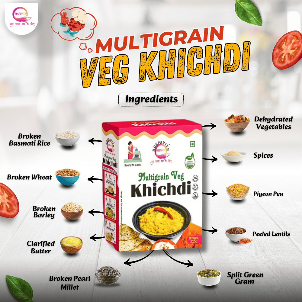 Multigrain Veg Khichdi | Premix Khichdi 300 Gm, Peanut Chutney 50g and Mix Pickle 50g | Ready in 10 Minutes | Rich in Protein & High Fiber