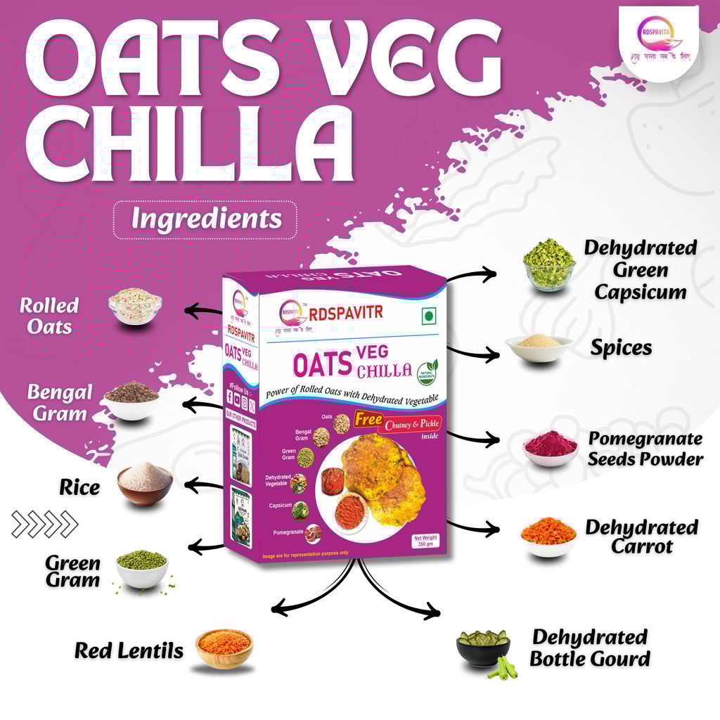 Oats Veg Chilla | Chilla Premix 250 Gm, Peanut Chutney 50g and Mix Pickle 50g | Ready To Cook | No Preservative | Made With Natural Ingredients