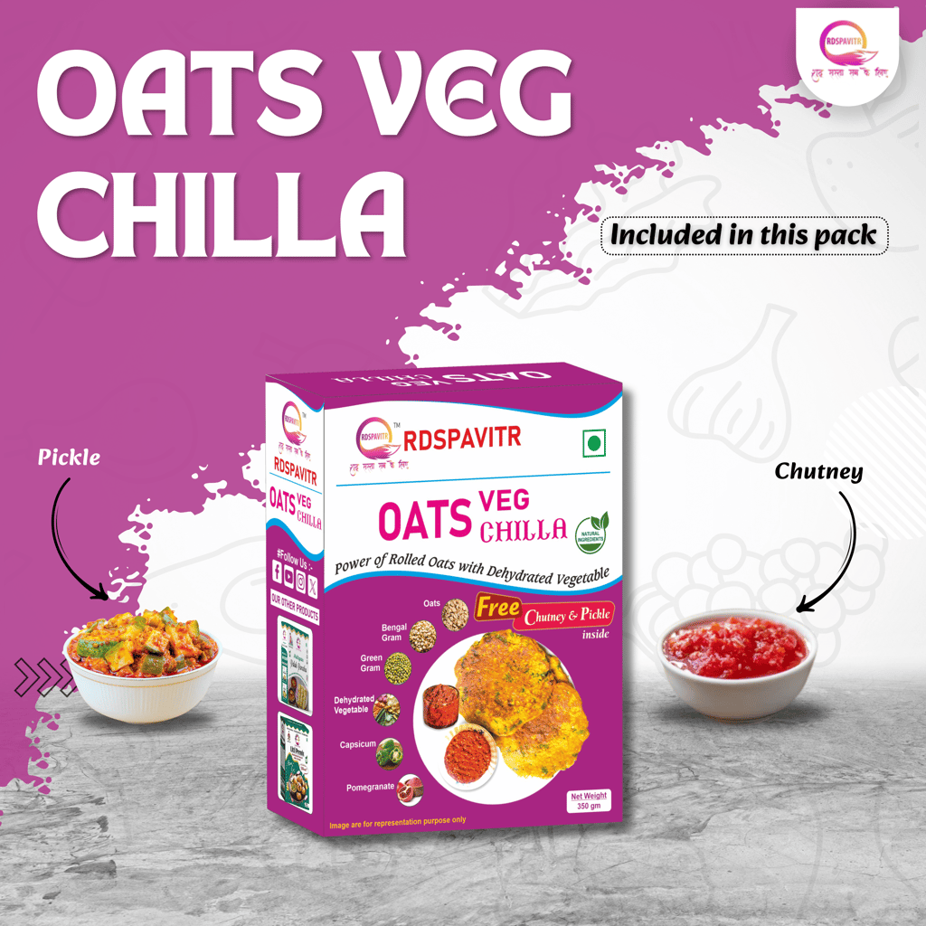 Oats Veg Chilla | Chilla Premix 250 Gm, Peanut Chutney 50g and Mix Pickle 50g | Ready To Cook | No Preservative | Made With Natural Ingredients