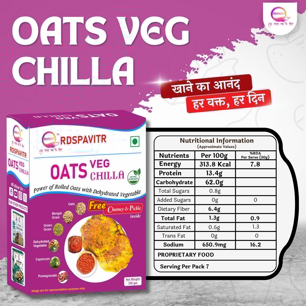 Oats Veg Chilla | Chilla Premix 250 Gm, Peanut Chutney 50g and Mix Pickle 50g | Ready To Cook | No Preservative | Made With Natural Ingredients