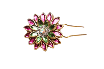 Floral Stone Studded Hair Pin – Pink & Green