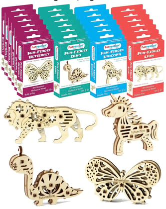 Funvention Birthday Return Gifts Pack of 24 Toys Fun Fidgets Jungle (3 x 4 DIY Miniature Mechanical Models Lion, Butterfly, Unicorn & Dino) Party Pack Return Favors for Kids Art & Craft STEM Learning