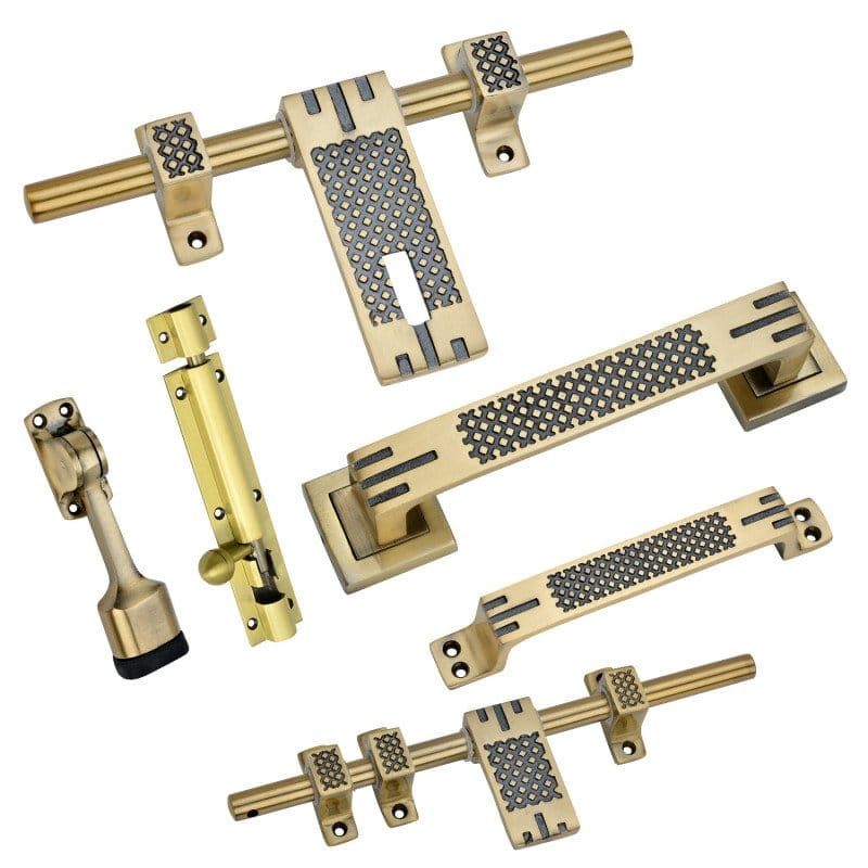 BUCKLER Door Kit Set, Latch and Bolts (Aluminium, Stainless Steel) Finish-Gold Antique, Size -10 Inch Aldrop- STAR