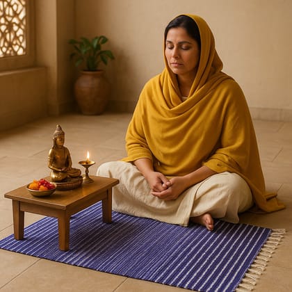 Premium Striped Meditation Mat for Yoga & Prayer - Comfort & Serenity