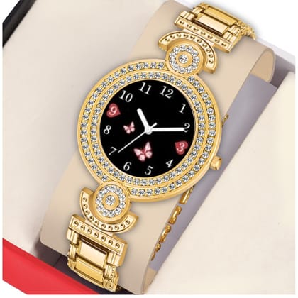 Bolun Black Three Bty Dial Gold BD Girls and Women Watch